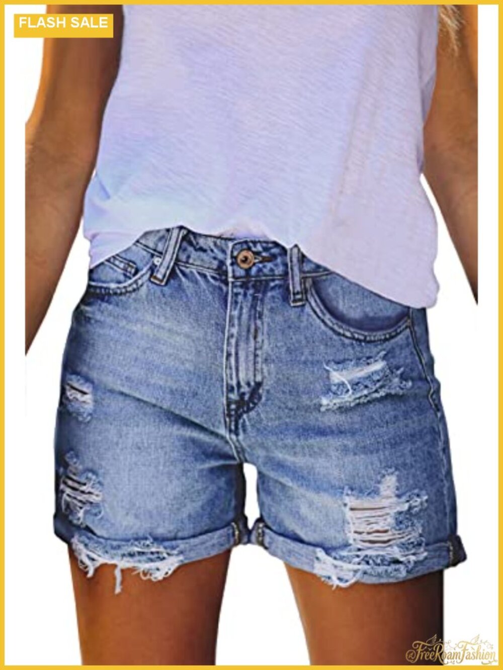 High Waisted Distressed Denim Shorts Ripped Frayed Jean Shorts with Pockets